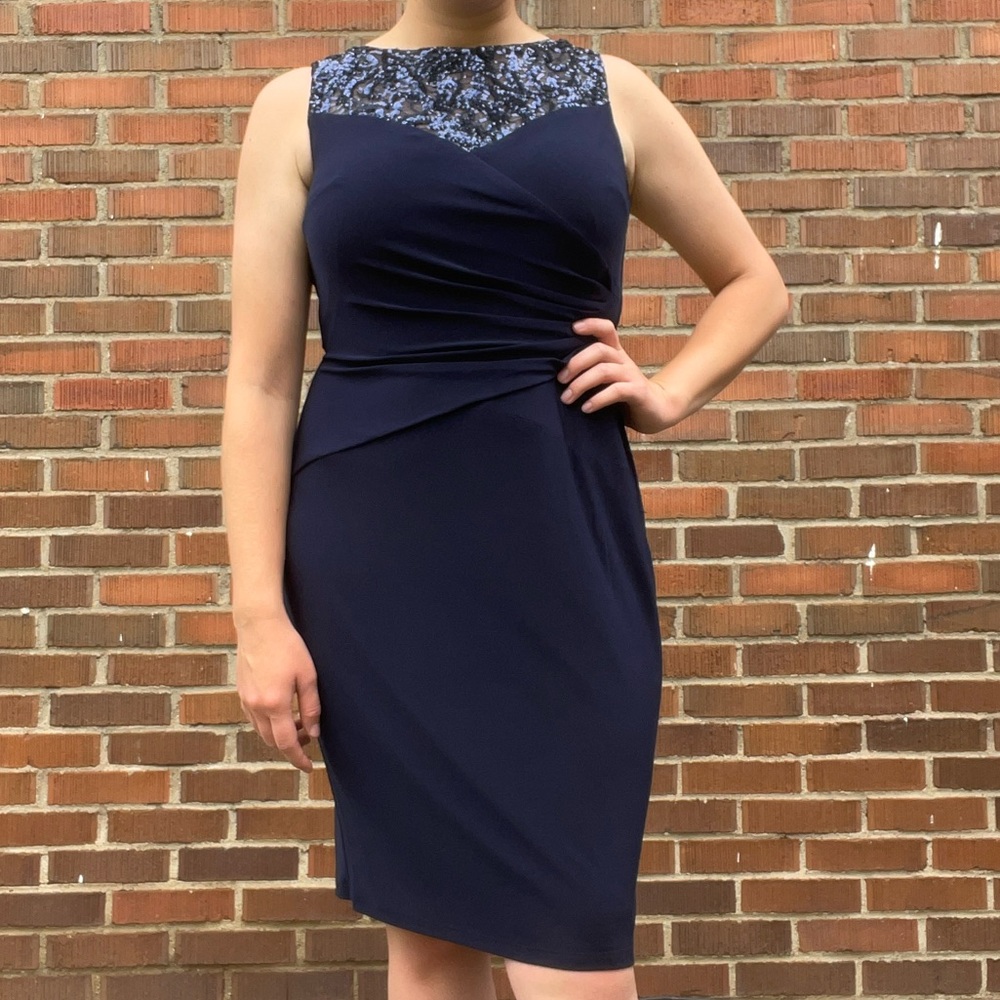 LAUREN RALPH LAUREN SEQUIN EMBELLISHED TOP JERSEY DRESS
